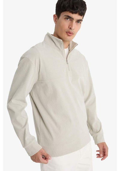 Defacto Regular Fit Dik Yaka Yarım Fermuarlı Fitilli Kadife Sweatshirt E9618ax25aubg766 Bej
