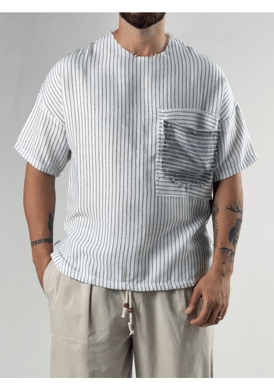 Cocopelli Beyaz Çizgili Patch Bohem Erkek T-shirt Coc3279