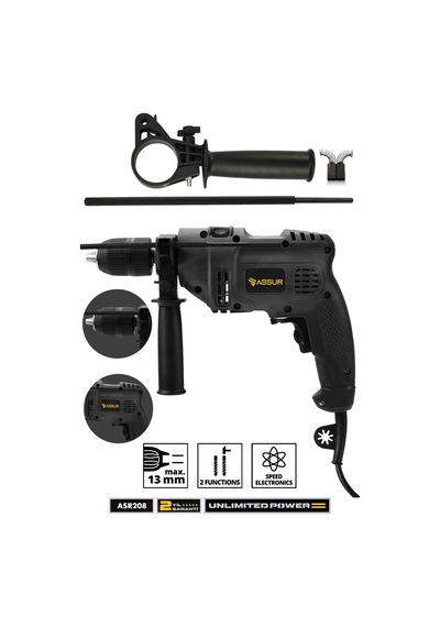 Assur ASR208 500W 13MM Elektrikli Matkap Siyah