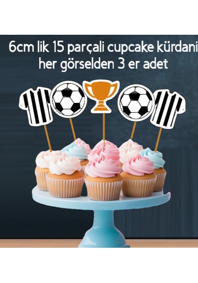 32 Parça Tam Set Futbol Siyah Beyaz Taraftar Doğum Günü Seti Banner Pasta Kürdanı Cupcake Süsü Seti +0