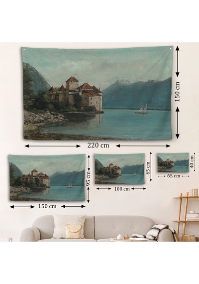 Gustave Courbet - Cenevre Gölü'ndeki Chillon Kalesi Duvar Örtüsü-7094