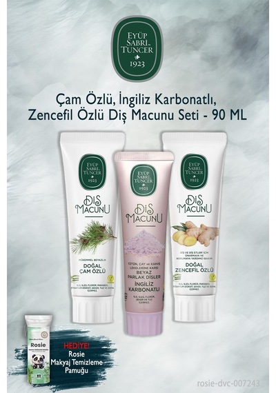 Eyüp Sabri Tuncer Çam, Karbonat, Zencefil X3 90 Ml Diş Macunu, Rosie Beyazlık