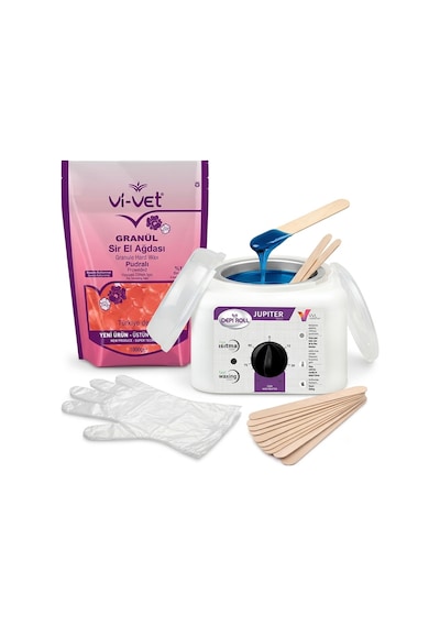 Depi Roll Jupiter Ağda Makinesi + Vi-Vet Granül Pudralı Ağda 1 KG + Spatula 5'li + Eldiven