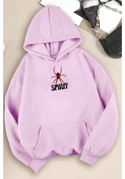 Uyguntarz Unisex Cartoon Face Siyah Beyaz Hoodie Lila