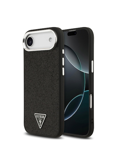Apple Uyumlu iPhone 17 Air  Kılıf Guess Lisanslı M-safeli Metal Kamera Çerçeveli Üçgen Logolu Glitter Siyah Siyah