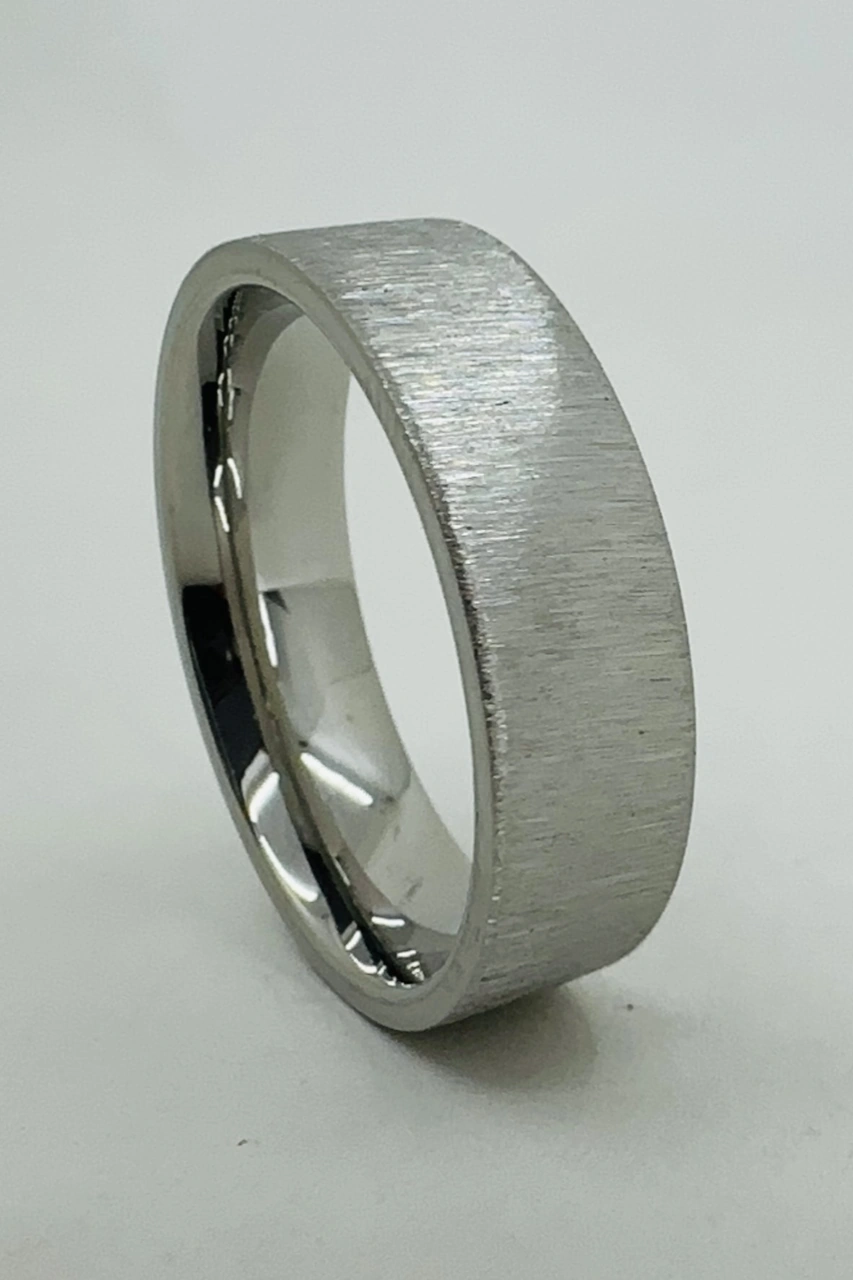 Kişiye Özel İsim Tarih Yazılı 6mm Mat Fırçalanmış Düz Unisex Çelik Yüzük Alyans Cl46y Beyaz