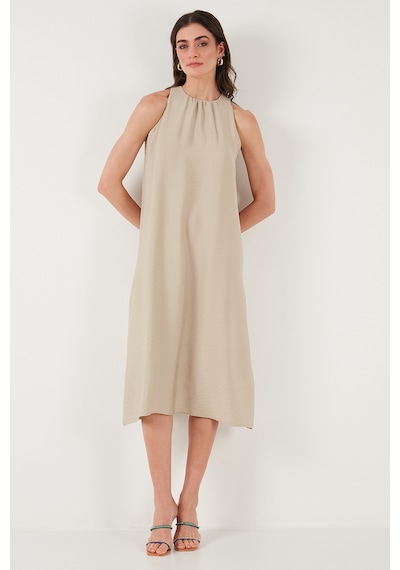Lela Regular Fit Halter Yaka Midi Boy Bayan Elbise 67810049 Taş