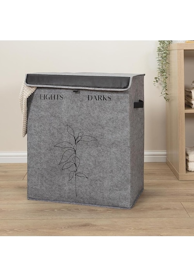 Pazar Kapısı Felted Deri Detaylı Lüks Keçe 2 Gözlü Çamaşır Sepeti 2 Gözlü Sku: Smg8690010194633 40 x 19