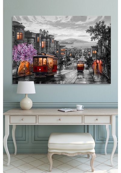 San Francisco Downtown Tramvay Şehir Yaşam Dekaratif Kanvas Tablo (7 Farklı Ölçü) 60 x 40