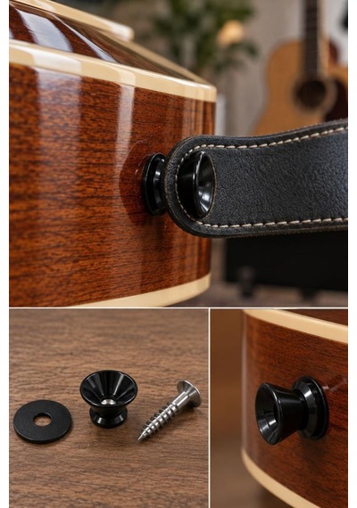 Midex Pm1-4x Siyah Plastik Gitar Askı Pimi Vidalı Omuz Askısı Bağlantı Aparatı 4'lü