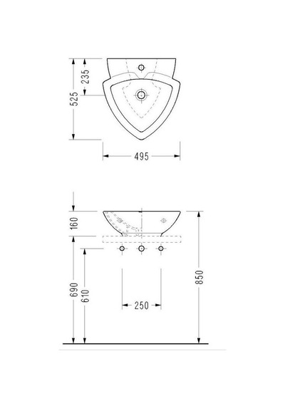 Serel Tezgah Üstü Üçgen Lavabo 49.5 x 52 CM 2036Tds000