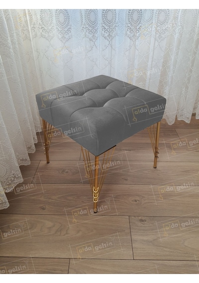 Modern Dilim Puf Ayakucu Puf Gold Metal Ayak 45 45 Vizon