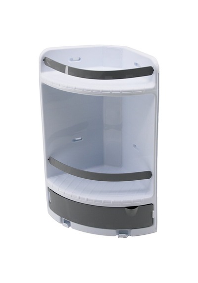 Qlux L-00289 Çekmeceli Plastik Banyo Köşesi - 3 Katlı Üçgen 37x28x18x18 Cm Vidalı Montaj- 8'li Paket Diğer