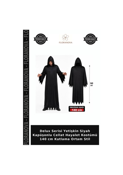 Delux Serisi Yetişkin Siyah Kapüşonlu Cellat Hayalet Kostümü 140 Cm Kutlama Ortam Stil