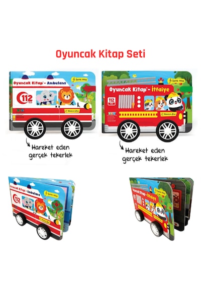 Oyuncak Kitap Seti 2 Kitap Ambulans & İtfaiye Gerçek Tekerle