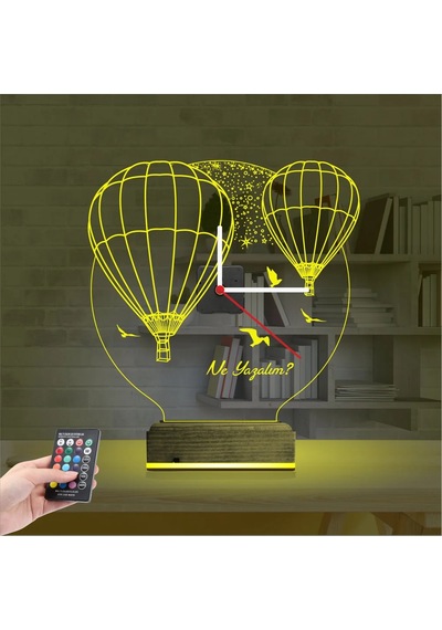 Luvivia Balon Kuş Kişiye Özel Saatli 3d Lamba - Masa Gece Lambası