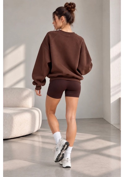Bbbutikbasic Kadın Şardonlu 3 İplik Kısa Reglan Kol Sweatshirt My3535 Kahverengi