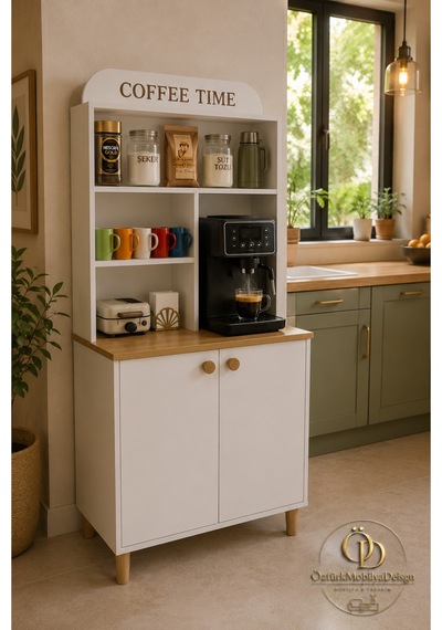 Coffeelina Çok Amaçlı Kahve Köşesi & Modern Mutfak Dolabı Beyaz Meşe Beyaz Meşe Coffeelina Çok Amaçlı Kahve Köşesi & Modern Mutfak Dolabı Beyaz Meşe Beyaz Meşe