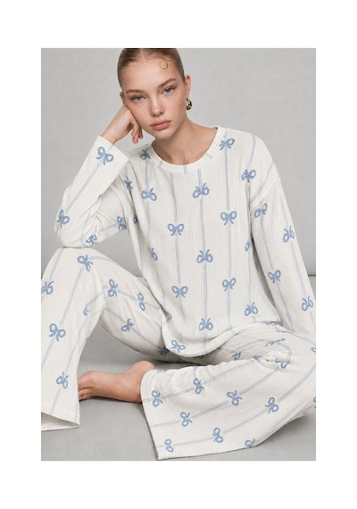 Fit Women Kadın Desenli Nefes Alan Ekru Pijama Takımı 4690