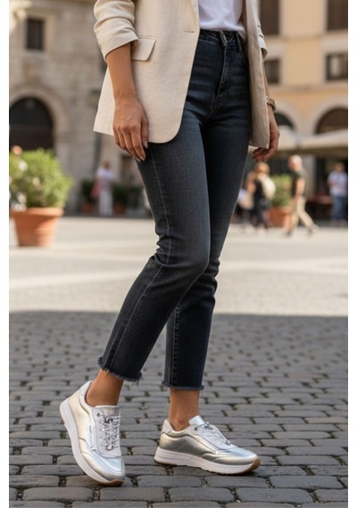 Napa Shoes Hakiki Deri Hızlı Bağcıklı Ortopedik Taban Spor Ayakkabı Napa-383 Gümüş