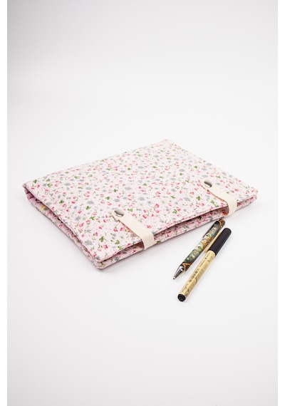Kitap Kılıfı Fermuarlı Cepli, Çiçekli Kumaş Defter Kılıfı, Çıtçıtlı Organizer Kılıf