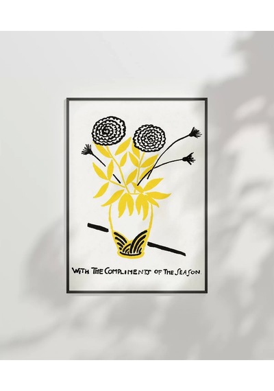 Çerçevesiz Poster El Çizimi Vazo Ve Çiçek Motifli Grafik