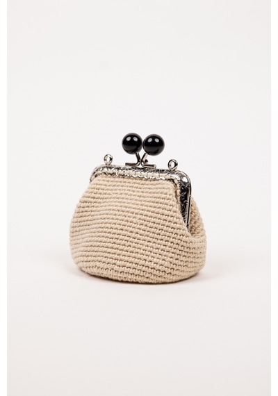 Fabric Craft Bag Bozuk Para Cüzdanı Merserize İplik Klipsli Örgü Açık Kahverengi