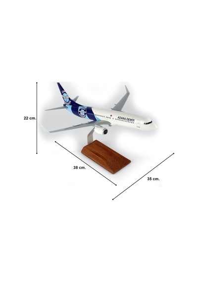 Thy011 1/100 Ölçek, Thy Adana Demir Spor Logolu B737-800 Yolcu Uçağı, Sergilemeye Hazır Ahşap Standlı Model-56265