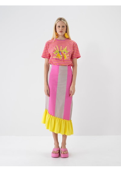 Xint Sarı Pamuk Dokulu Oversize Tişört 602341