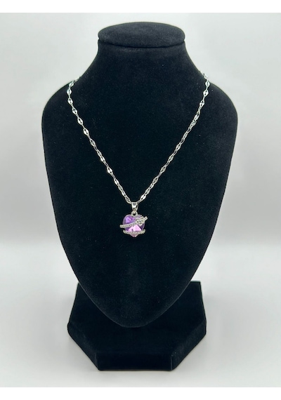Arnes Jewelry Çelik Zirkon Taşlı Kalpli Kolye Gümüş