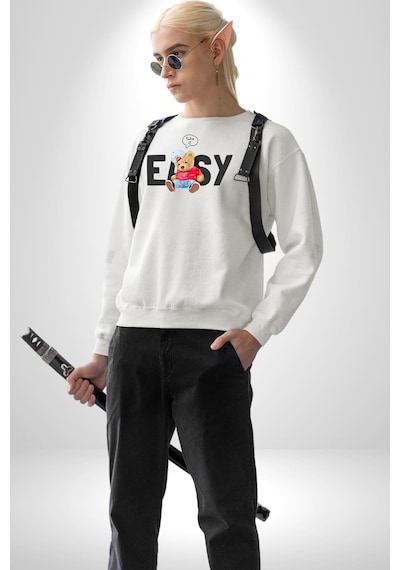 Teddy Boşver Tasarımı Unisex Beyaz Sweatshirt Beyaz