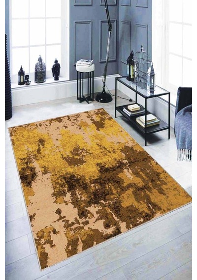 Sarı Kaymaz Tabanlı Yıkanabilir Modern Salon Halıları Ar296n11