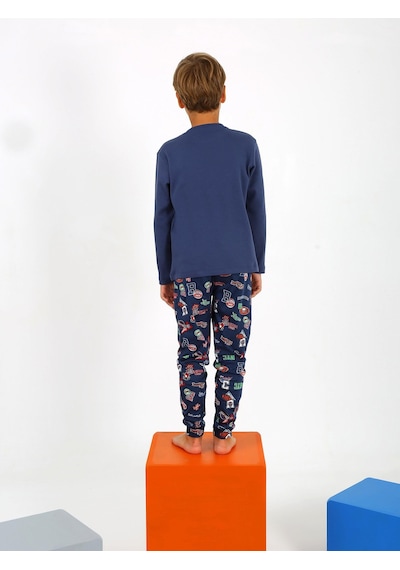 Vitmo Erkek Çocuk Uzun Kollu Pamuklu Pijama Takımı West Coast İndigo