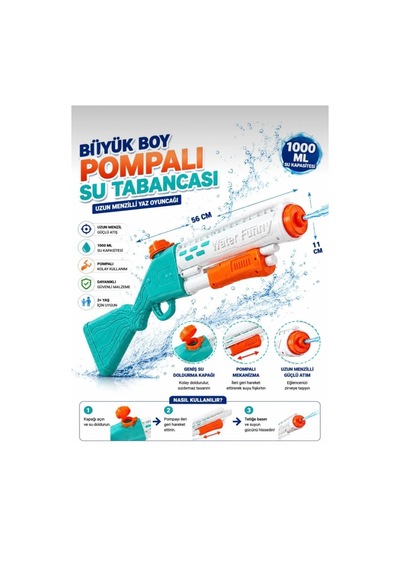 33 Cm Pompalı Su Silahı İle Yaz Eğlencesi Başlasın Klasik Tasarımlı Oyuncak Su Silahı
