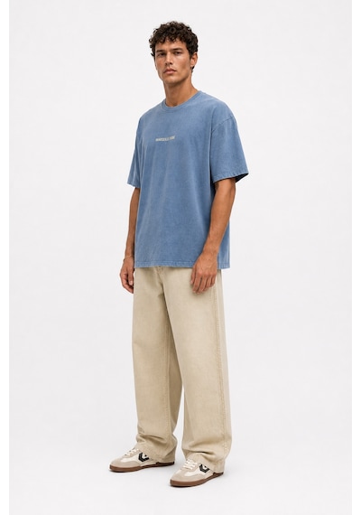 Respire Erkek Marseille Baskılı Yıkamalı Oversize T-shirt Bebe Mavi Bebek Mavisi