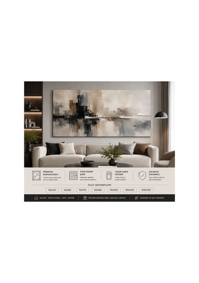 Modern Şehir Yansımaları Soyut Kanvas Tablo Bej Siyah Gri Tonlarda Premium Minimalist Duvar Dekoru Salon, Yatak Odası Ve Ofis İçin Şık Tasarım