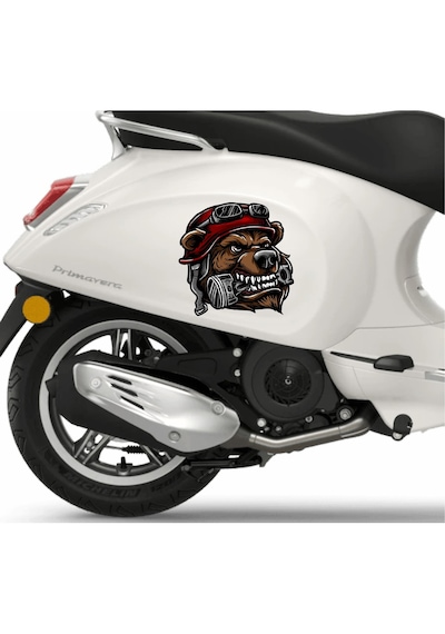 Kasklı Motorcu Köpek Sticker Kızgın Motorcu Kurt Köpek Motosiklet Kask Oto Araba Sticker - 00300 40x40 Cm