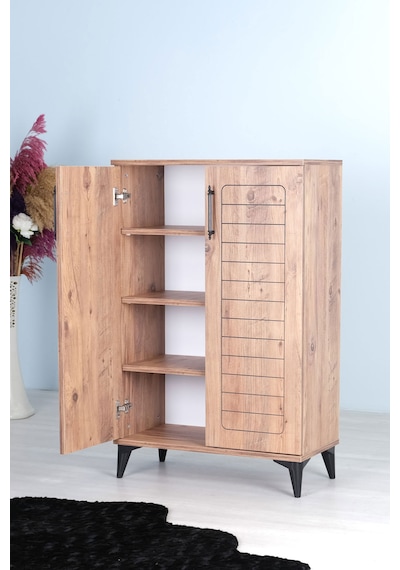 Luna 2 Kapaklı 4 Bölmeli Modern Ayakkabılık - Çam Desenli 70x10