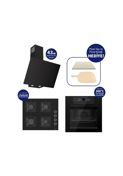 Ferre Pizzart & Fryart QEP65CS+SC205-FA+D077-SA Döküm Izgara Ankastre Set Siyah