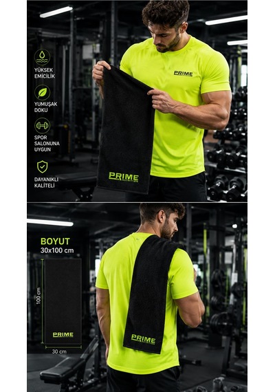 Prime Nutrition Yeşil Logo 30x100 Siyah Havlu