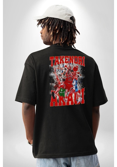 Basketbol Akagi Takenori Anime Slam Dunk Karakter Pamuklu Unisex Oversize Sırt Dijital Baskılı Siyah T-shirt Siyah