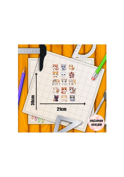Kedi Temalı Sticker Etiket Seti - Cat Sticker - Laptop Notebook Telefon 30x21cm