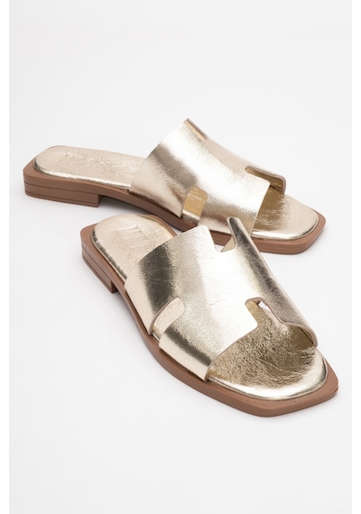 Luvishoes Jez Altın Hakiki Deri Kadın Terlik Altın