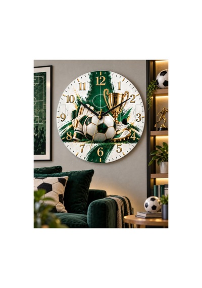 Futbol Temalı Duvar Saati 45 Cm Futbolcu Futbol Sahası Spor Kulübü Uv Baskı Sessiz Akar Mekanizma 945