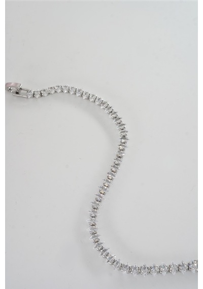 Kadın 316 L Çelik Vip Seri Antialerjik Baget Zirkon Taşlı Su Yolu Bileklik Ölçüleri 17cm + 3 Cm Uzatma 6 Mm Taş Boyutu-5223 Gümüş