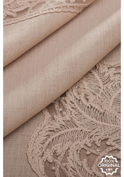 Narin Lüx Dantelli Keten Kumaş Bej Masa Örtüsü 160x230 Cm - 1125 Çok Renkli