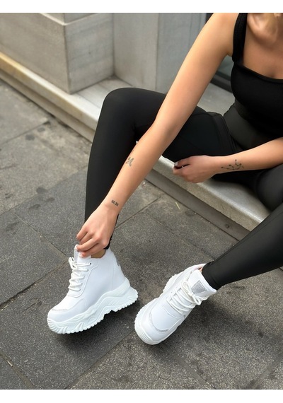 Erva'nın Butiği Beyaz Cilt Celly Gizli Topuk Dolgu Topuk 7 Cm Boy Uzatan Sneakers-6429