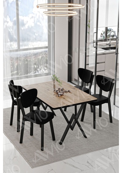 Avvio Vanensi Elma Sandalye 80x120 Yemek Masası Mutfak Masası 4 Kişilik Masa Sandalye Takım Akça