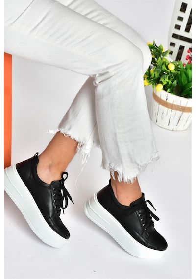 Fox Shoes P274117509 Siyah Yüksek Tabanlı Kadın Spor Ayakkabı Sneakers Siyah-suni Deri