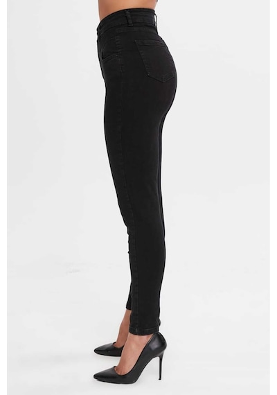 Shevega Kadın Siyah Ön Contali Likrali Dar Paça Jeans Pantolon Siyah